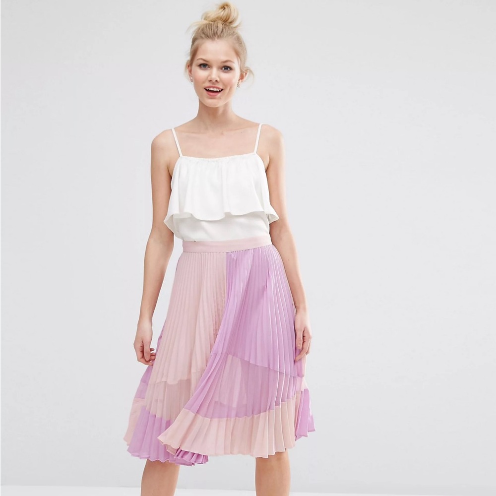 ASOS petite pleated midi skirt with sheer inset detail
